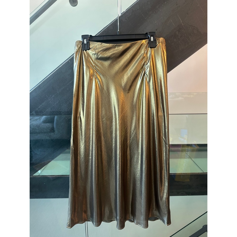 J.Crew Metallic Gold Midi Skirt A-Line Liquid Shine Size Small - Picture 2 of 5